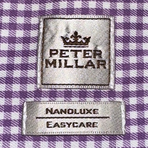 Peter Millar Nanoluxe Easycare Long Sleeve CottonPurple Plaid Dress Shirt Medium - Picture 5 of 7